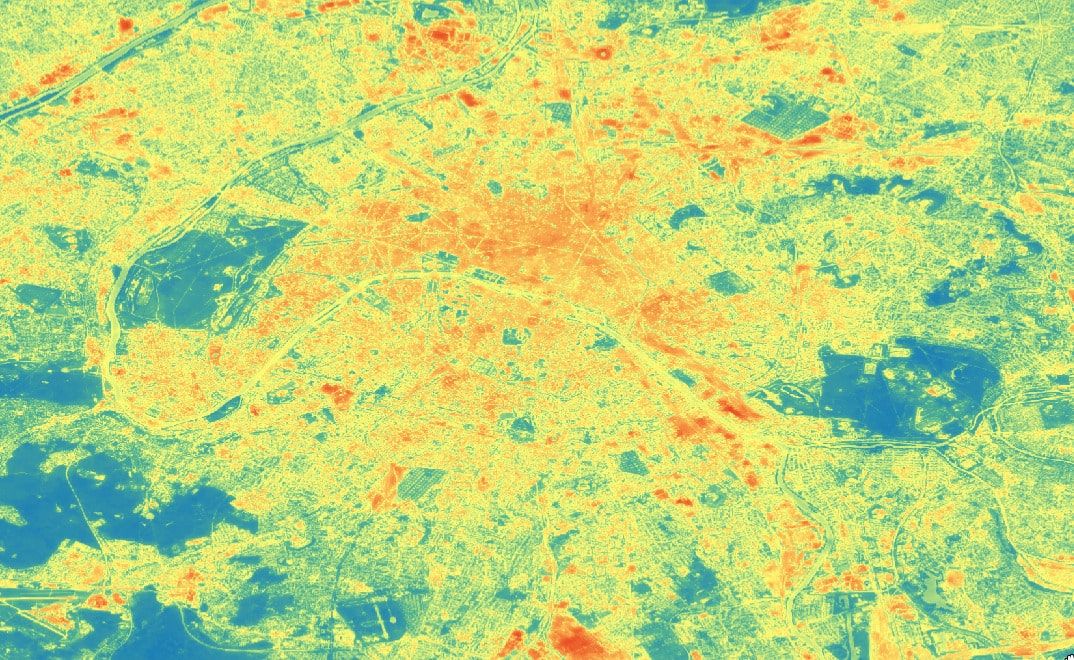 Thermal scan of the heat island over Paris by satellite
